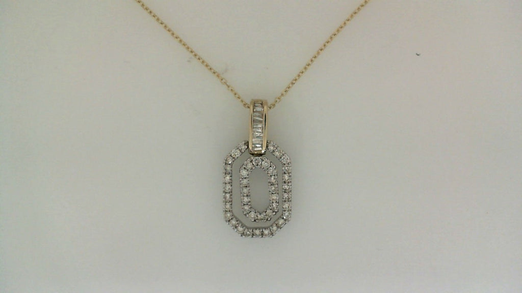 Diamond pendant necklace with geometric design.