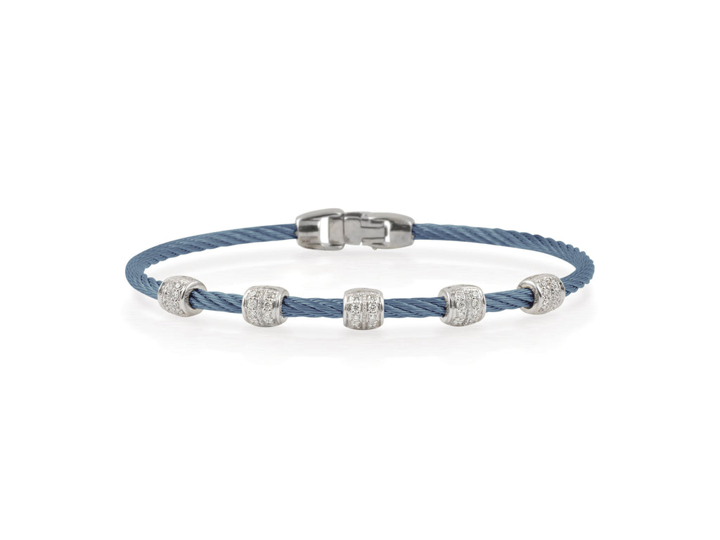 Natural Diamond Bracelet in Stainless Steel - 18 Karat White - Blue with 0.34ctw Round Diamond
