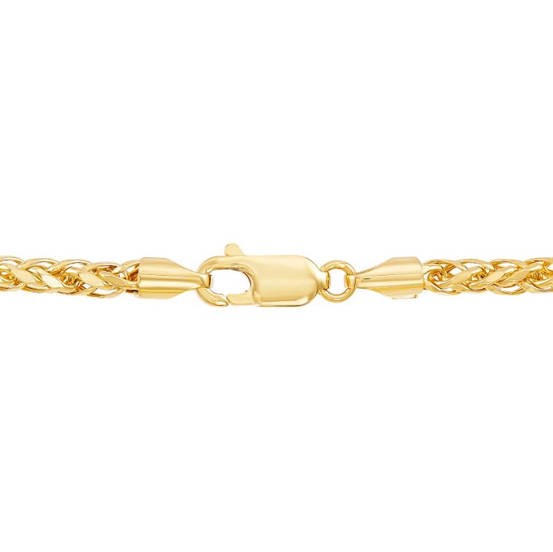 14K yellow gold round wheat chain clasp.