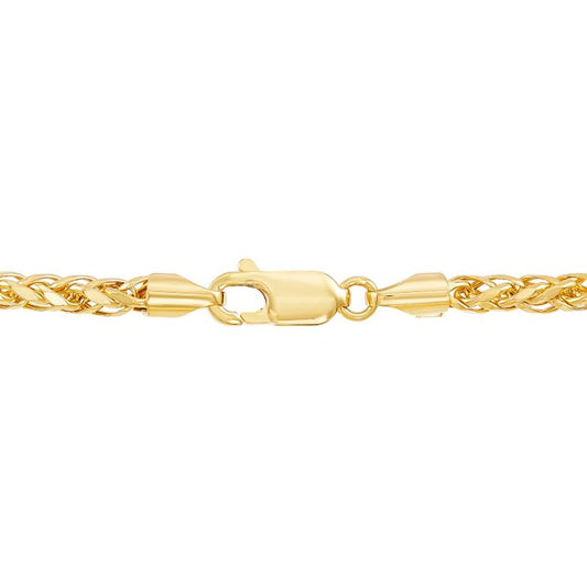 14K yellow gold round wheat chain clasp.