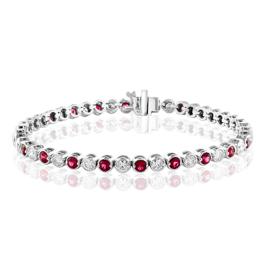 Color Gemstone Bracelet in 14 Karat White with 22 Round Rubies 2.14ctw