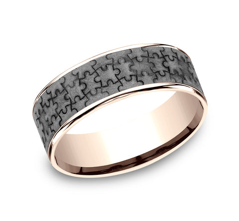 Tantalum grey rose carved band, puzzle texture.