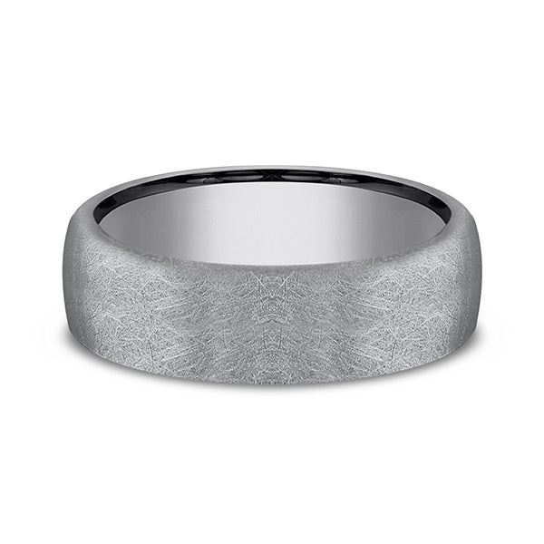 Satin grey tantalum carved band ring.