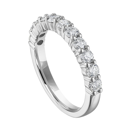 14K white gold band with round diamonds.