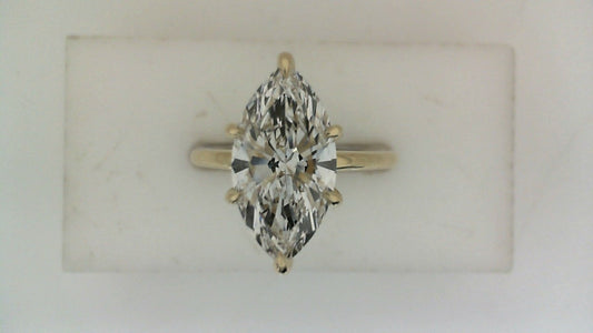 Solitaire Lab-Grown Diamond Complete Engagement Ring in 14 Karat Yellow with 1 Marquise Lab Grown Diamond, Color: F, Clarity: VS1, totaling 3.01ctw