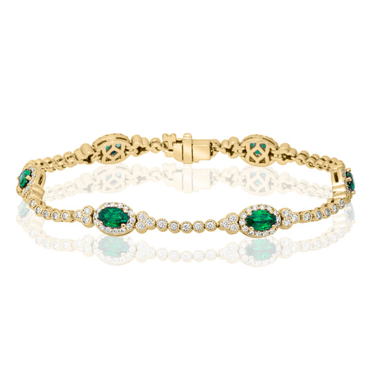 Color Gemstone Bracelet in 14 Karat White with 6 Oval Emeralds 2.49ctw
