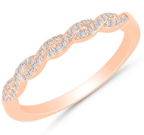 Rose gold band with round diamond accents.