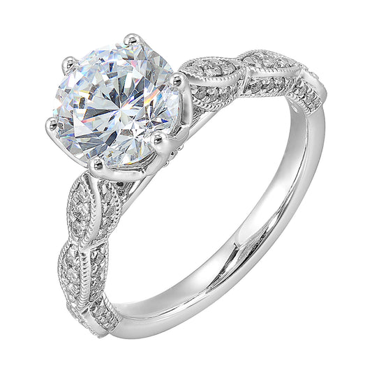 14K white gold ring with round diamonds.