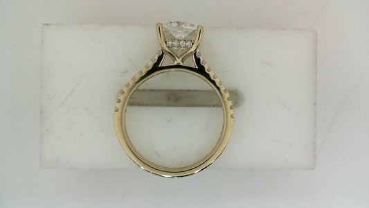 Hidden Accent Side Stone Lab-Grown Diamond Complete Engagement Ring in 14 Karat Yellow with 1 Square Cushion Lab Grown Diamond, Color: F, Clarity: VS2, totaling 2.56ctw