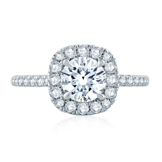 Halo Hidden Accent Natural Diamond Semi-Mount Engagement Ring in 14 Karat White Round Diamond, totaling 0.57ctw
