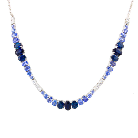 BELLARRI Color Gemstone Necklace with Oval Sapphire 6.78ctw in 14 Karat White Gold