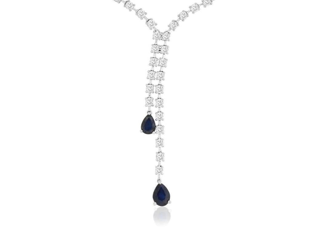 White gold necklace with diamonds, pear sapphires.