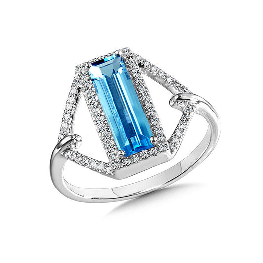 ReMARKable Designs Color Gemstone Ring in 14 Karat White Gold with 1 Baguette Blue Topaz 1.50ctw