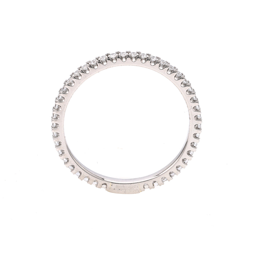 Platinum band with round diamonds.