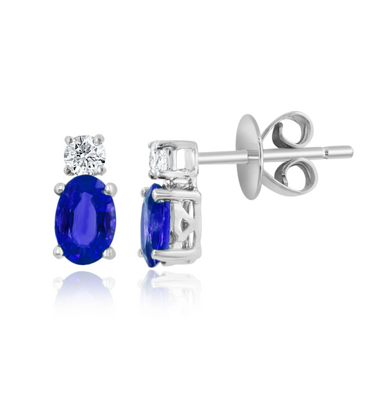 Oval sapphire and diamond stud earrings.