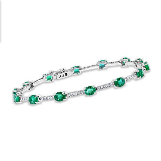 ReMARKABLE Designs Station Color Gemstone Bracelet in 14 Karat White Gold with 16 Round Emeralds 2.21ctw