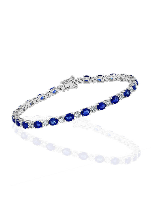 David Kord Color Gemstone Ladies Bracelet in 18 Karat White Gold with 18 Oval Sapphires 16.62ctw