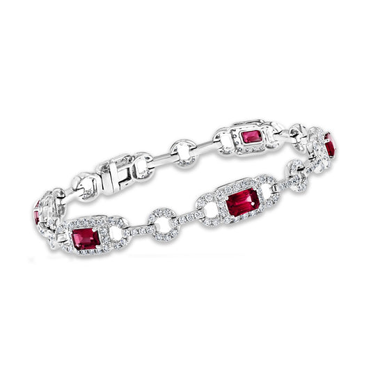 ReMARKable Designs Precious Color Collection Color Gemstone Bracelet in 18 Karat White Gold with 6 Emerald Rubies 3.86ctw