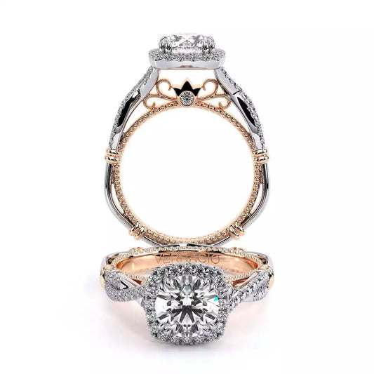 Hidden Accent Halo Natural Diamond Semi-Mount Engagement Ring in 14 Karat White - Rose with 58 Round Diamonds, Color: F/G, Clarity: VS2, totaling 0.28ctw