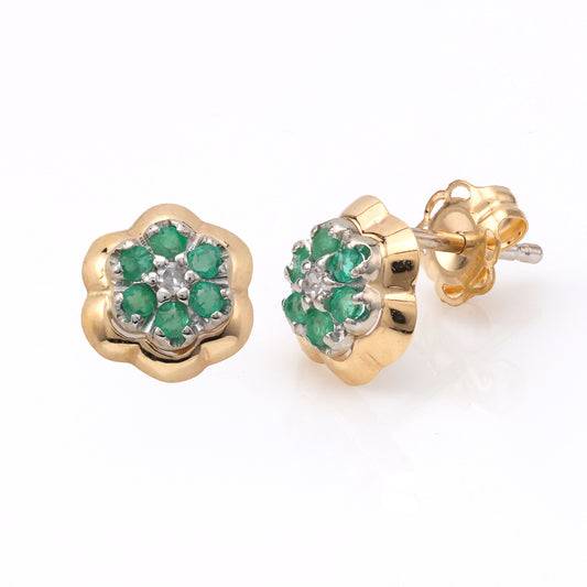 Marks Estate Department 2 M Estate Collection Stud Emerald Earrings in 14 Karat Yellow Gold with 12 Round Emeralds 0.12ctw