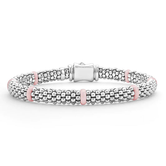 LAGOS Caviar Bracelet (No Stones) in Sterling Silver - Ceramic White - Pink