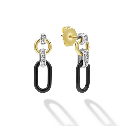 Lagos Smart Caviar Collection Dangle Natural Diamond Earrings in Sterling Silver - 18 Karat White - Rose - Yellow - Black with 0.12ctw G/H SI1-SI2 Round Diamond