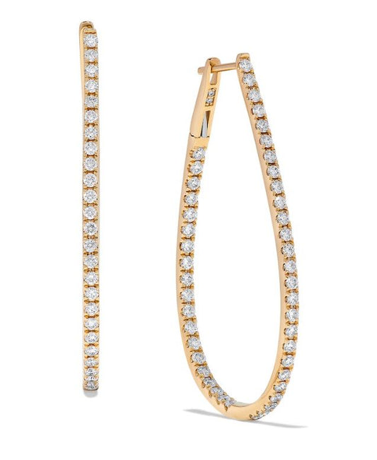 Arya's Collection Oval Hoop Natural Diamond Earrings in 14 Karat Yellow Gold with 1.50ctw Round Diamonds