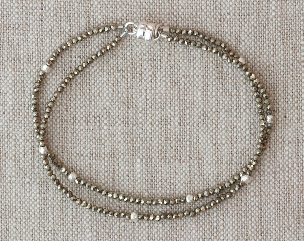 Sterling silver pyrite bead bracelet.