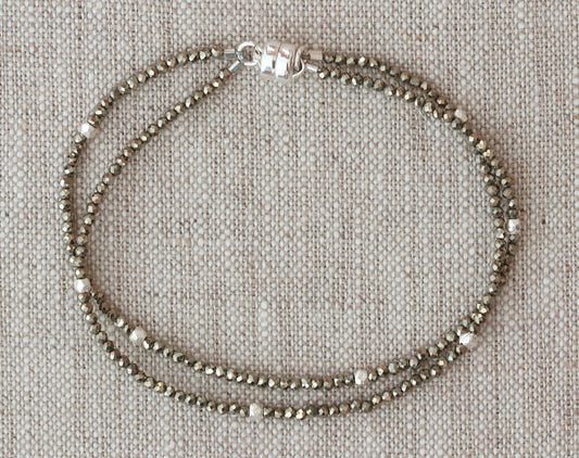 Sterling silver pyrite bead bracelet.