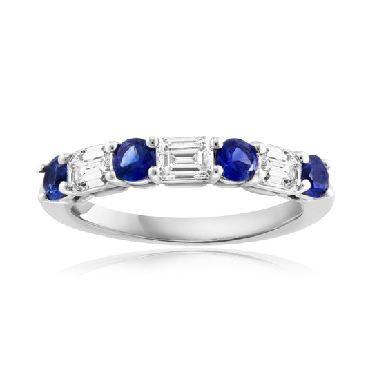 ReMARKABLE Designs Color Gemstone Band in 14 Karat White Gold with 4 Round Sapphires 0.59ctw, Ladies Size 5