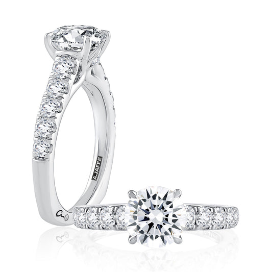 Hidden Accent Side Stone Natural Diamond Semi-Mount Engagement Ring in 14 Karat White with 14 Round Diamonds, totaling 0.80ctw