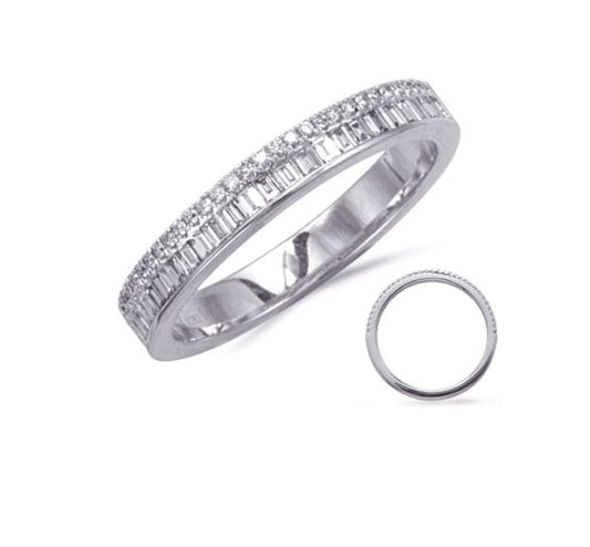 Natural Diamond Ladies Wedding Band in 14 Karat White with 0.26ctw Baguette Diamond