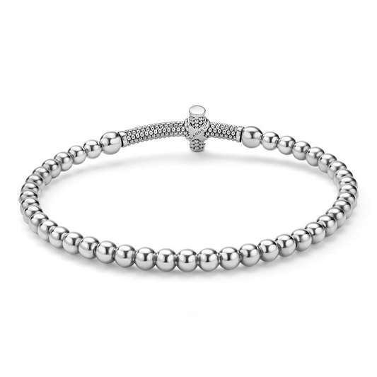 Sterling silver beaded stretch bracelet design.