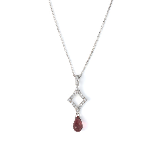 Drop M Estate Collection Color Gemstone Necklace in 14 Karat - 18 Karat White with 1 Tear Drop Pink Tourmaline 1.00ctw 8.4mm-8.4mm
