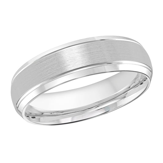 14K white gold carved band, polished satin finish.