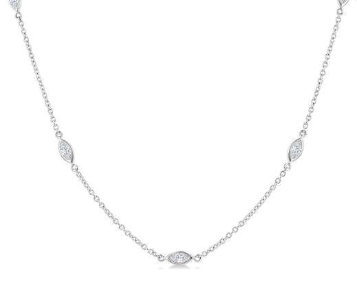 Natural Diamond Necklace in 14 Karat Yellow with 1.00ctw Marquise Diamonds
