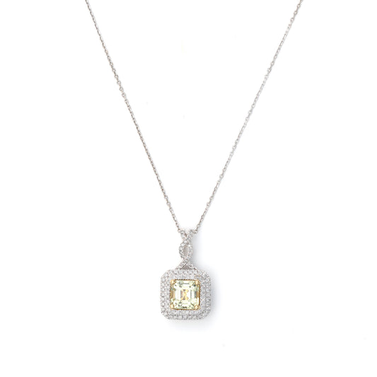 Asscher-cut yellow sapphire pendant necklace.