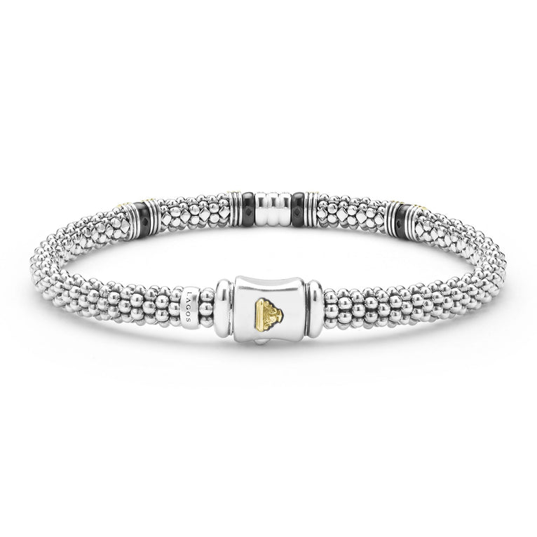 Sterling silver caviar rope bracelet with diamonds.