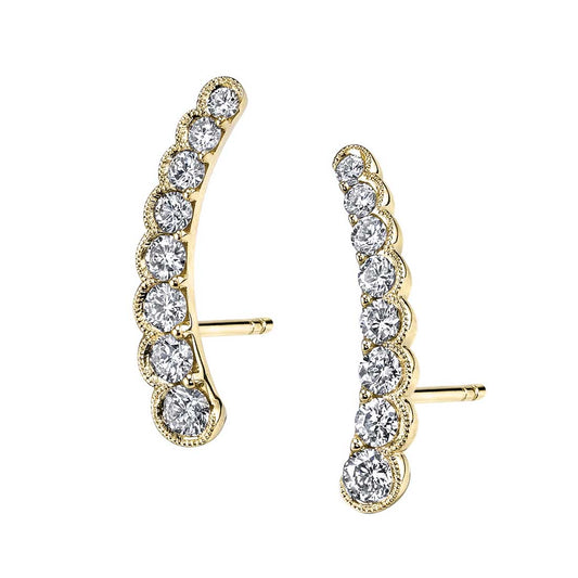 Crawler Natural Diamond Earrings in 14 Karat Yellow with 1.02ctw G/H SI1 Round Diamonds
