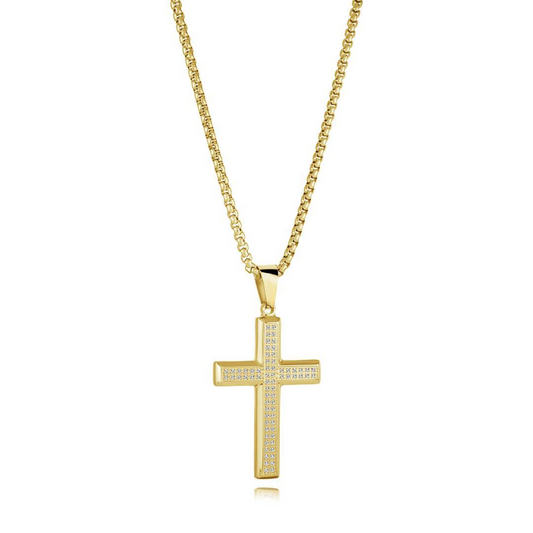 Cross Necklace (No Stones) in Stainless Steel Yellow