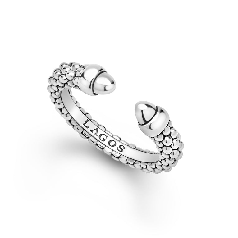 Sterling silver beaded design open ring.