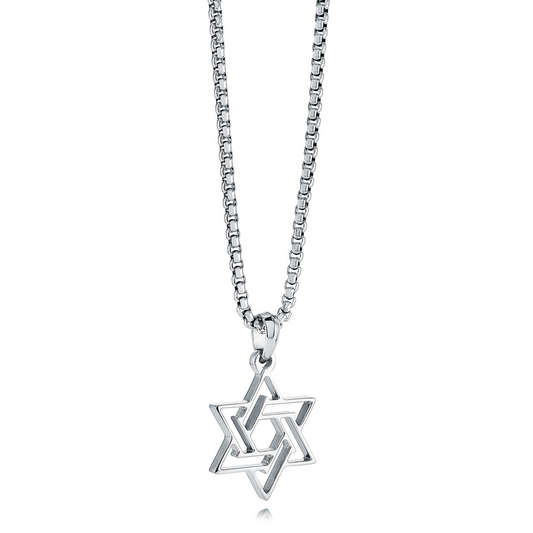 Star of David Necklace (No Stones) in Stainless Steel White