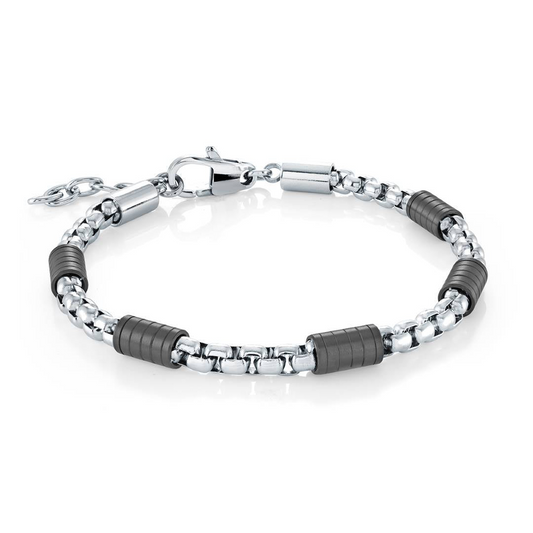 Box Bracelet (No Stones) in Stainless Steel White - Black