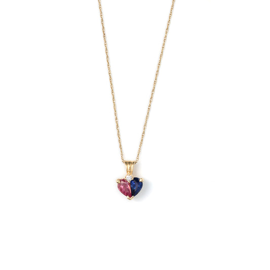 ReMarkable Estate Heart Pendant Color Gemstone Necklace in 14 Karat Yellow Gold with 1 Pear Pink Sapphire 0.45ctw 5.25mm