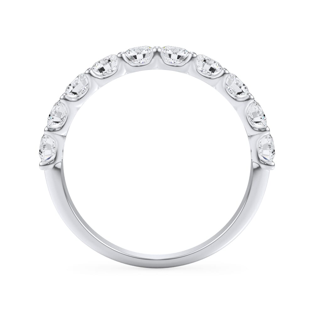 Platinum band with round diamonds.