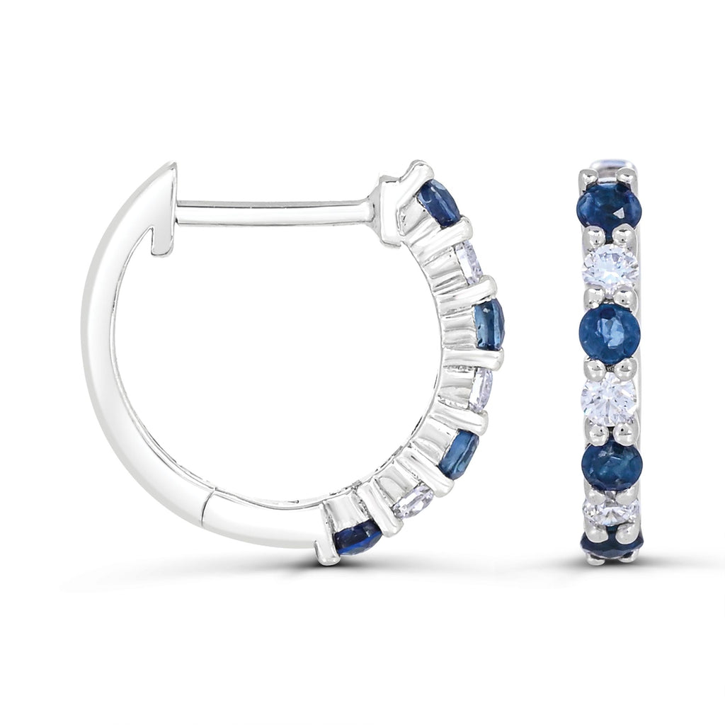 14K white gold hoops with sapphires, diamonds.