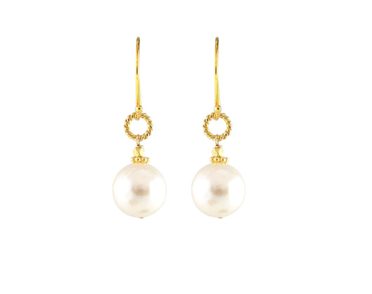 Gold-filled earrings with round pearls.