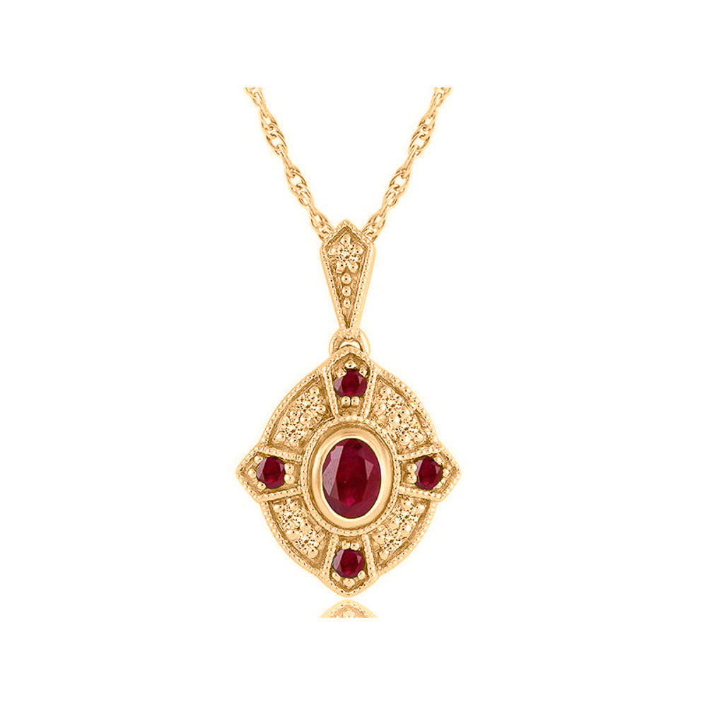 Ruby and diamond pendant in yellow gold.