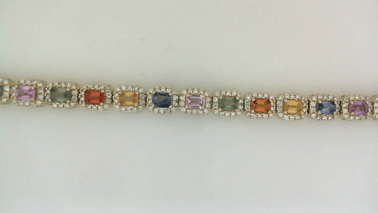 Royal Jewelry Manufacturing Inc. Color Gemstone Bracelet in 14 Karat White Yellow Black Gold with 26 Emerald Sapphires 6.33ctw