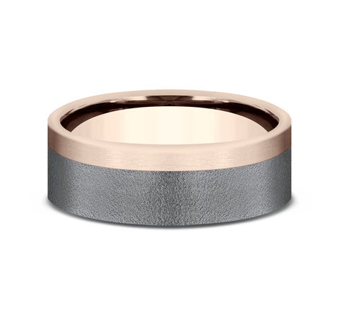 Tantalum and white rose gold carved band.